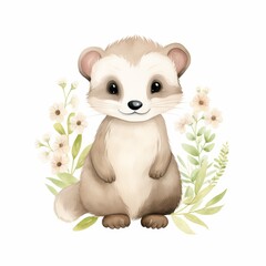 A cute cozy Badger clipart , woodland theme, watercolor clipart, Perfect for nursery, isolated on white background