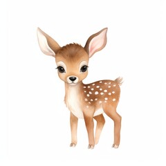 A cute cozy Fawn (baby deer) clipart , woodland theme, watercolor clipart, Perfect for nursery, isolated on white background