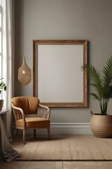 Mockup poster frame close up near window, 3d render.Mockup for painting.	