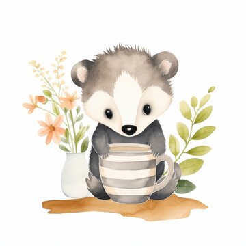 A cute cozy Hedgehog clipart , woodland theme, watercolor clipart, Perfect for nursery, isolated on white background