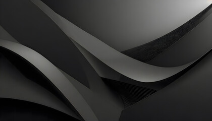 3D black geometric abstract background overlap layer on dark space with waves shape decorati. Generative AI.