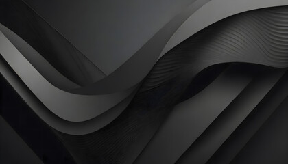 3D black geometric abstract background overlap layer on dark space with waves shape decorati....