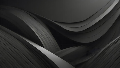 3D black geometric abstract background overlap layer on dark space with waves shape decorati. Generative AI.
