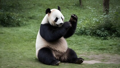 A Giant Panda Standing Tall On Hind Legs Surveyin