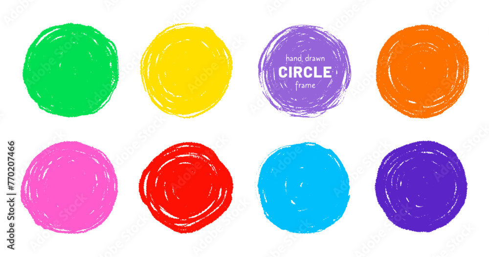 Leinwandbilder scribble circle round vector frame. hand drawn rough scribble effect line. children color crayon bru