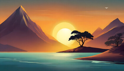 Somewhere there is a beautiful sunset today stock illustration. Generative AI.