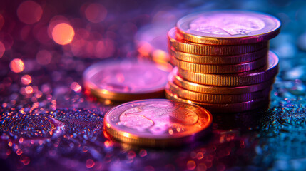 Stack of coins on a blurred background