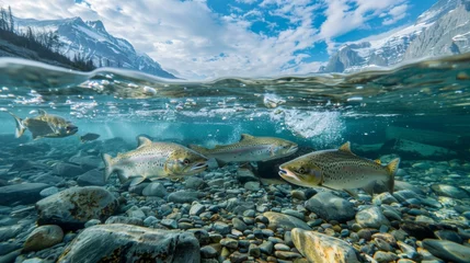 Fototapete Rund The disappearance of glaciers leads to a significant drop in water levels causing freshwater fish populations to decline and drastically altering aquatic ecosystems. © Justlight
