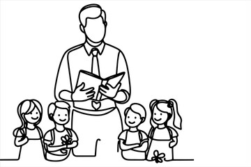 hand drawing black line of happy teacher day school concept vector isolated on white background