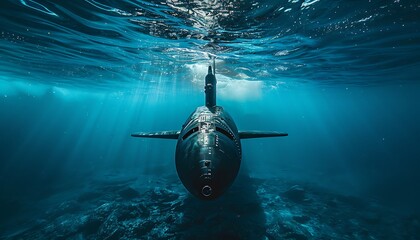 Submarine submerging into depths, military maneuver - obrazy, fototapety, plakaty