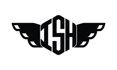 ISH polygon wings logo design vector template.