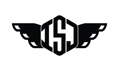 ISJ polygon wings logo design vector template.