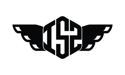 ISZ polygon wings logo design vector template.
