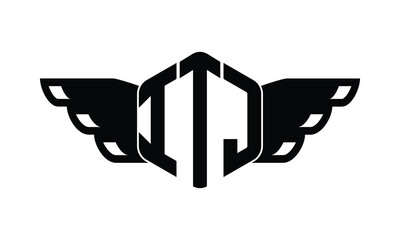 ITJ polygon wings logo design vector template.