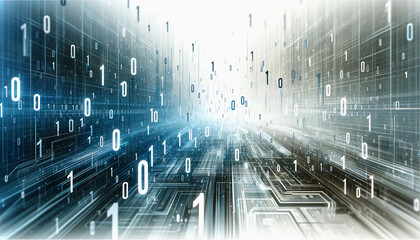 A technology background wallpaper incorporating light and dark blue 1s and 0s to convey a digital binary code wallpaper background