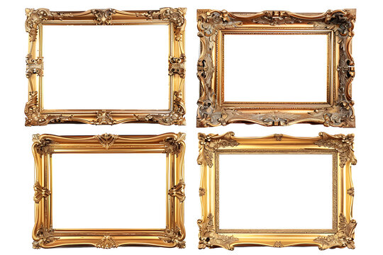 Set of antique golden rectangular picture frames, cut out