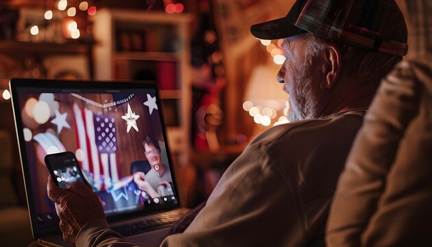 60-year-old man celebrates the 4th of July with his family through a video call

