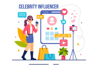 Celebrity Influencers Vector Illustration with Posts on Internet for Advertising Marketing, Daily Life or Endorse in Flat Cartoon Background