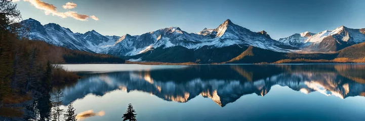 Foto auf Acrylglas Mountains towering over a serene lake © babarkhan