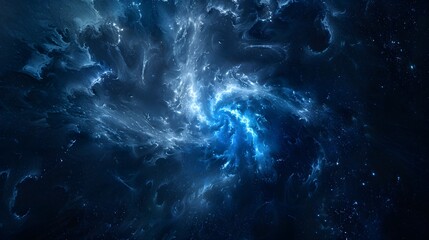 Fototapeta na wymiar Cosmic Nebula Swirls in Blue and Black Wallpaper Background