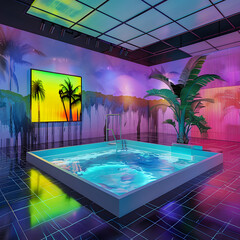Neon oasis theme haven bathed in neon lighting 