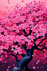 Illustration a tree blossoms with abstract pink flowers