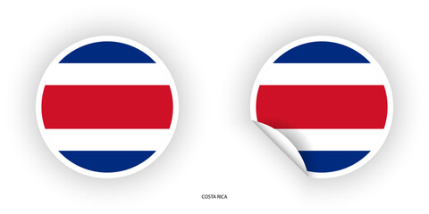 Costa Rica sticker flag icon set in circle and circular with peel off isolated on white background.