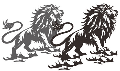 Wild Lion Snarling Roaring on a Hill. Vector Illustration Logo Design © Ari