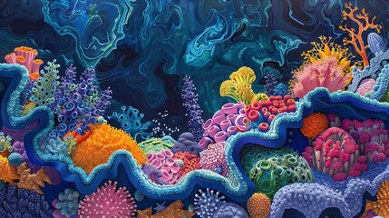 Obraz premium Illustrate the depth and complexity of micro biomes in a side view that emphasizes their crucial functions 