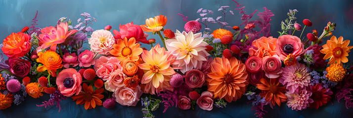 Red and yellow flowers in the garden, Bright and colorful floral arrangements, Bright and colorful floral arrangements - obrazy, fototapety, plakaty