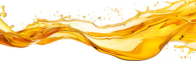 Golden oil splash cut out on white background or transparent PNG