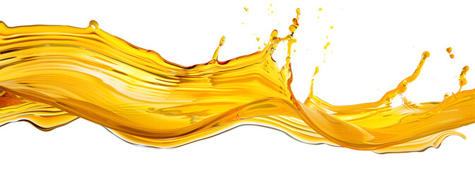 Golden oil splash cut out on white background or transparent PNG - obrazy, fototapety, plakaty