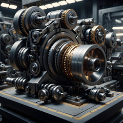 A machine with a complex network of gears and wheels.