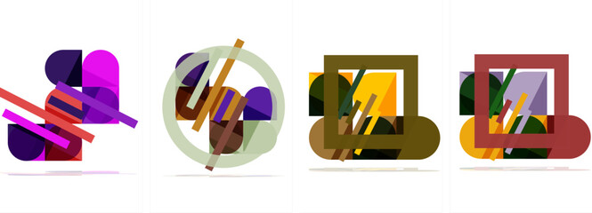 Square and round shape geometric poster set for wallpaper, business card, cover, poster, banner, brochure, header, website