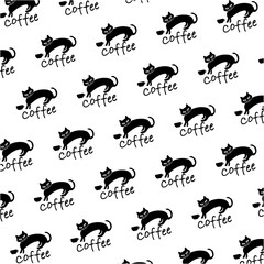 猫とコーヒー。グッズの制作に最適なイラストレーションです。