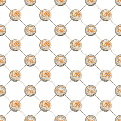 Polka dots orange seamless in bohemian design style on white background. Graphic modern art pattern. Geometric abstract texture - 770224862