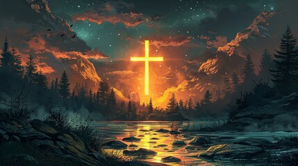 A Christian youth camp T-shirt design with the illuminated cross