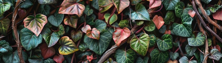 A backdrop of intertwined vines with small heart-shaped leaves - obrazy, fototapety, plakaty