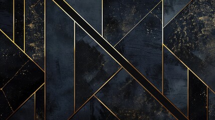 Abstract geometric patterns with deep blacks and contrasting gold lines symbolizing elegance