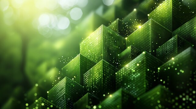 Abstract image. Green abstract background for design. Geometric shapes. Triangles, squares, stripes, lines. Color gradient. Modern, futuristic. Light dark shades. Web banner. Modern, futuristic.Design
