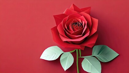 Paper Art Red Rose on Red Background