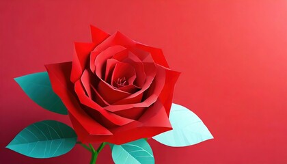 Paper Rose on Red Background