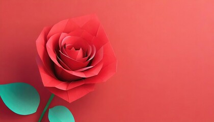 Red Paper Rose on a Solid Background
