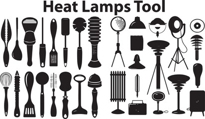 Set of Heat Lamps Tools Silhouette vector illustration.