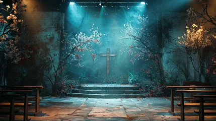 Fotobehang A backdrop for religious stage plays during the Easter season © Seksan