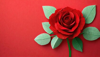 Handcrafted Paper Rose on Red Background