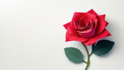 Red Paper Rose on White Background