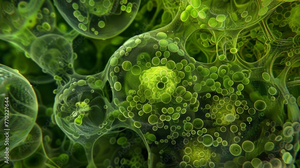 Poster the complex inner workings of a single chloroplast are exposed in this image with countless tiny gra