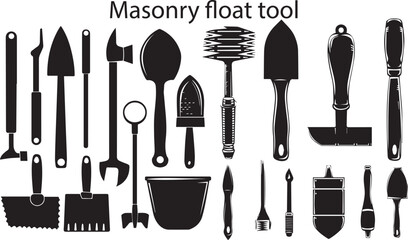 Set of Silhouette Masonry Float Tools Vector Illustration.