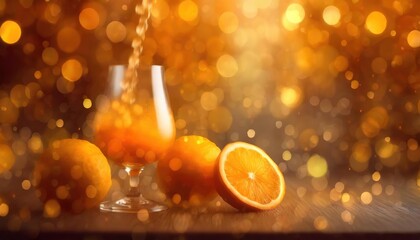 Poured Orange Cocktail with Fresh Citrus and Bokeh Background - obrazy, fototapety, plakaty